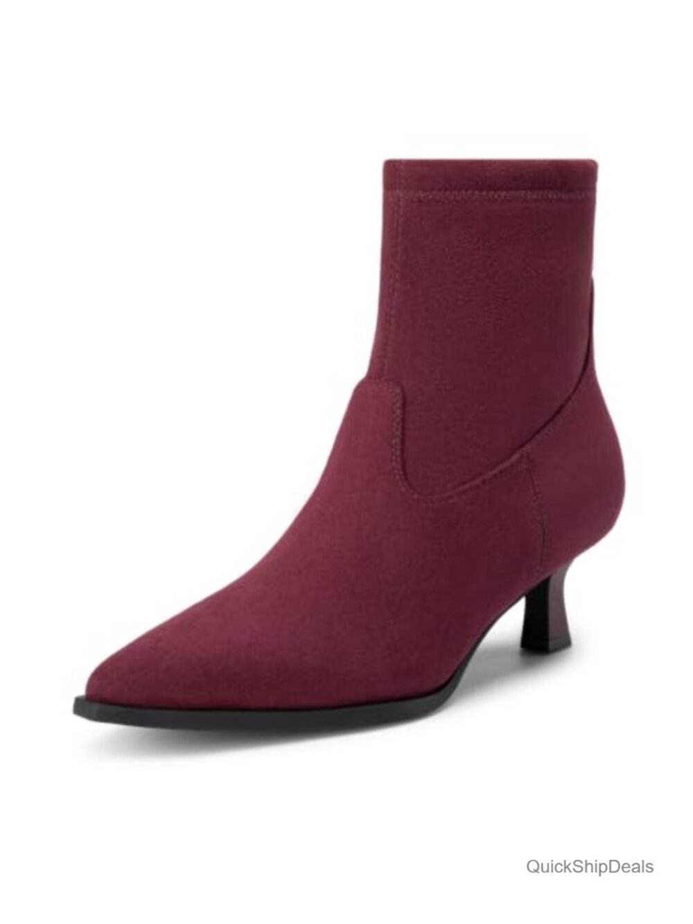 Womens Ankle Boots Pointed Toe Kitten Heel Faux Suede Side Zip